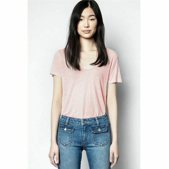 Zadig & Voltaire Atal Lin Solid T-Shirt Tee Tunic Top Beaded Pink M New - Picture 1 of 7